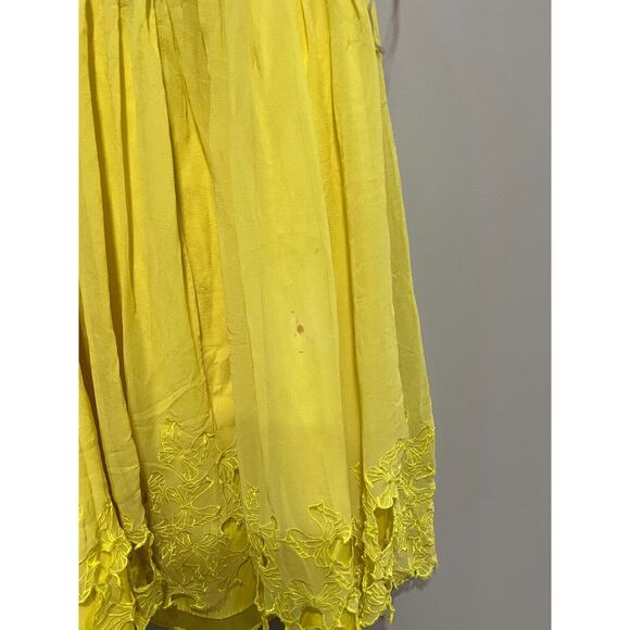 Venus 100% Silk Butterfly embroidery pleated detail Yellow Dress lined size 14 - Picture 8 of 12